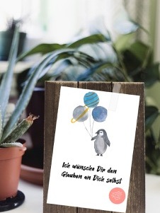 Postkarte Pinguin für EHfK<br>Fotos: Larissa Steyer